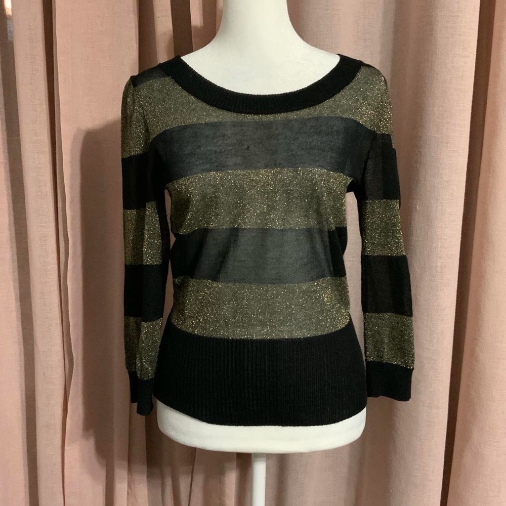 Y2k Bebe Striped Black & Metallic Gold Top